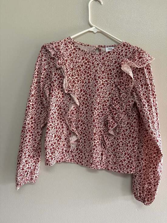 Zara Other - Zara Girls Red Floral Ruffle Long Sleeve Blouse, Size 13-14 (164 cm)